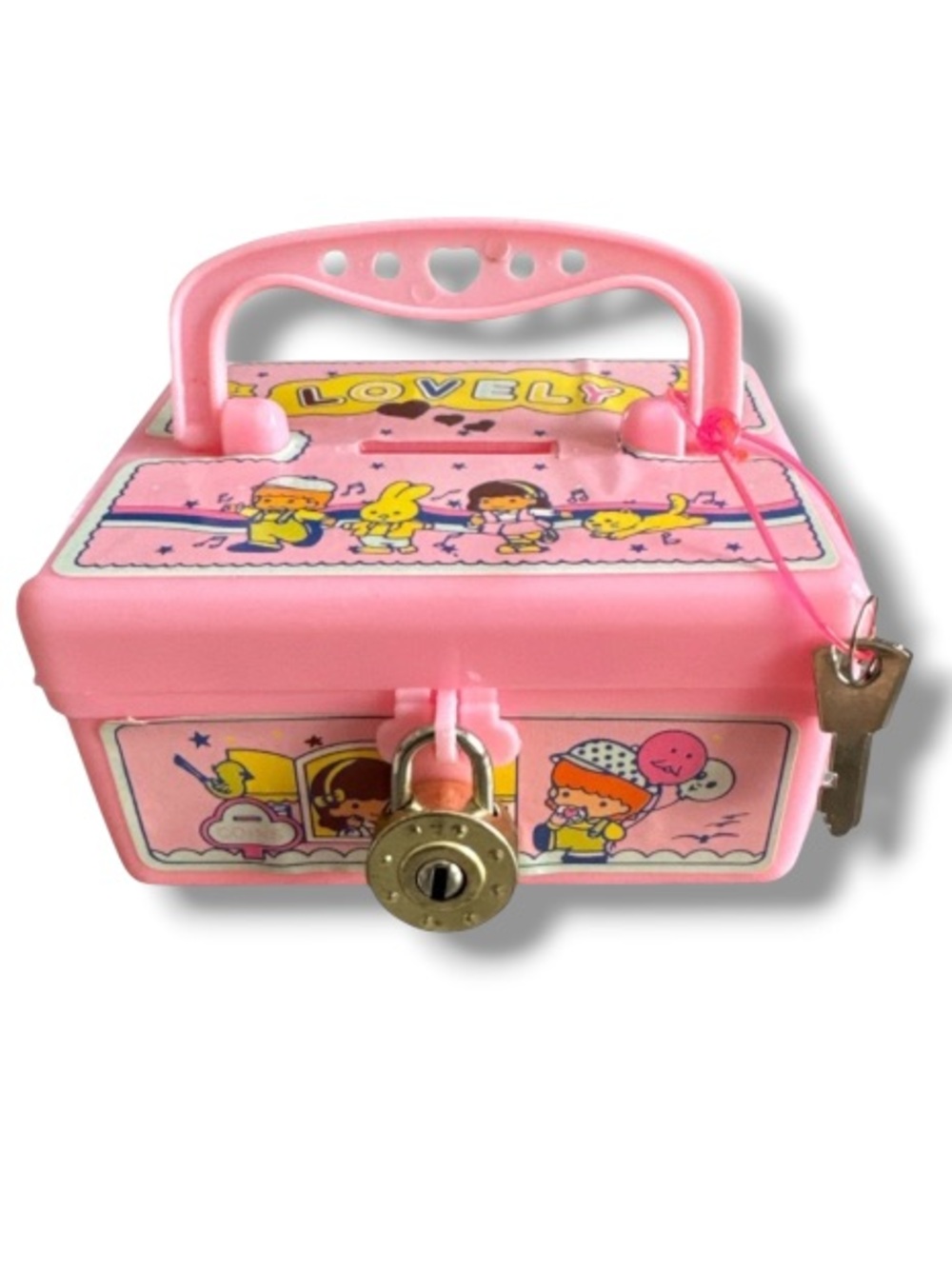 Sanrio Kawaii Vintage 80’s Pink Plastic Lovely Coin Lock Trinket Box Safe Anime